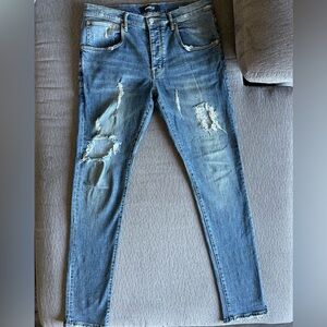 Purple Distressed Blue Skinny Jeans - Ripped Detail